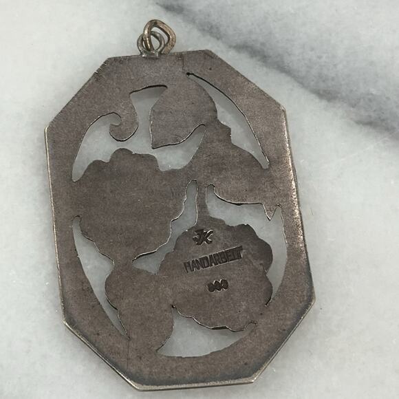 Vintage Handarbeit 900 silver hand carved flower pendant - Picture 3 of 6